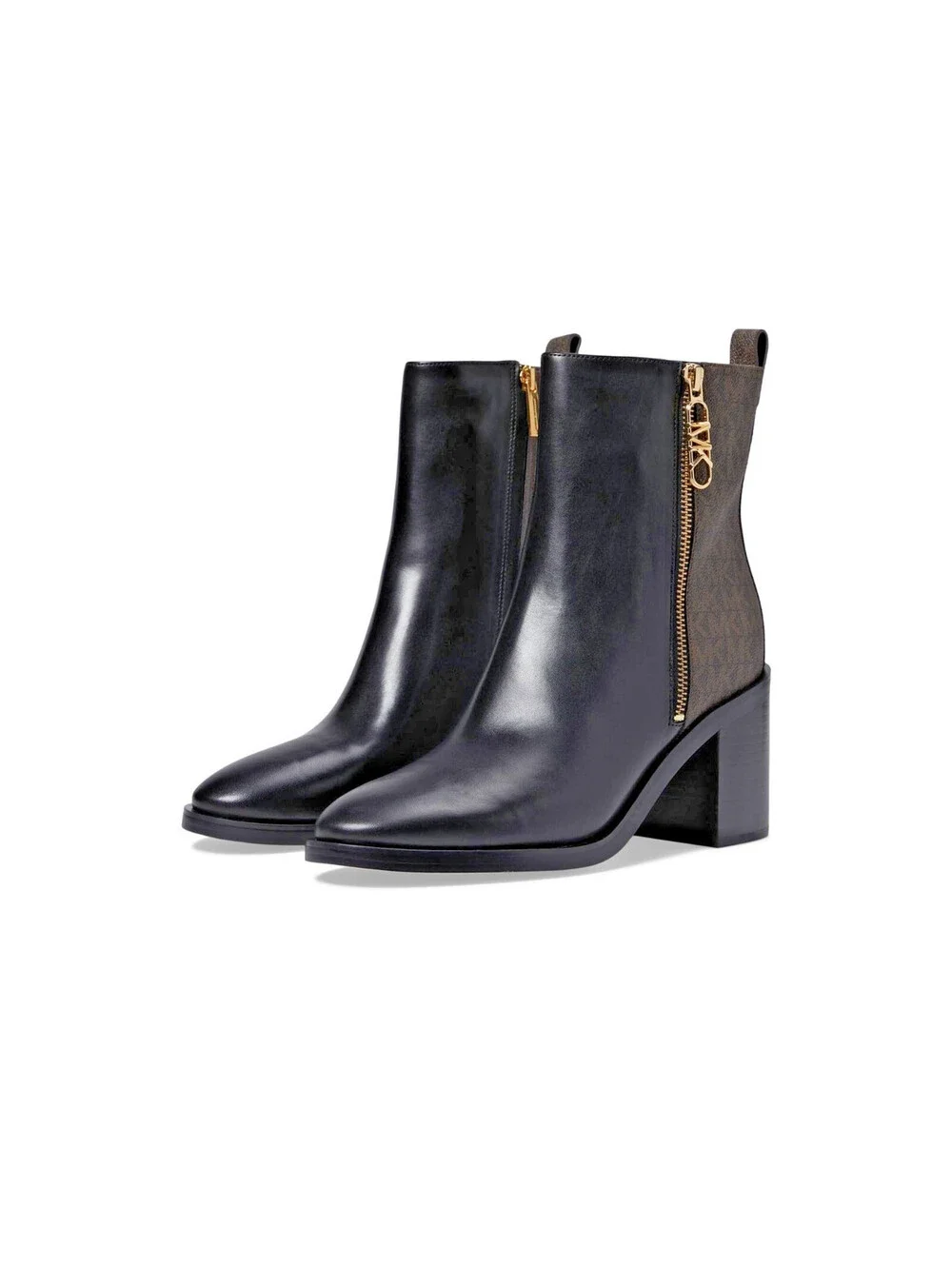 Michael Kors Regan Women's Bootie Black/Brown Zip Signature Logo 9 M NEW in Box